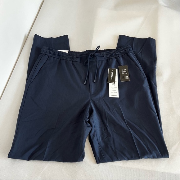 Express Elastic waist Size 32 X 32 Navy Blue Dress Pants Extra Slim - Picture 1 of 7